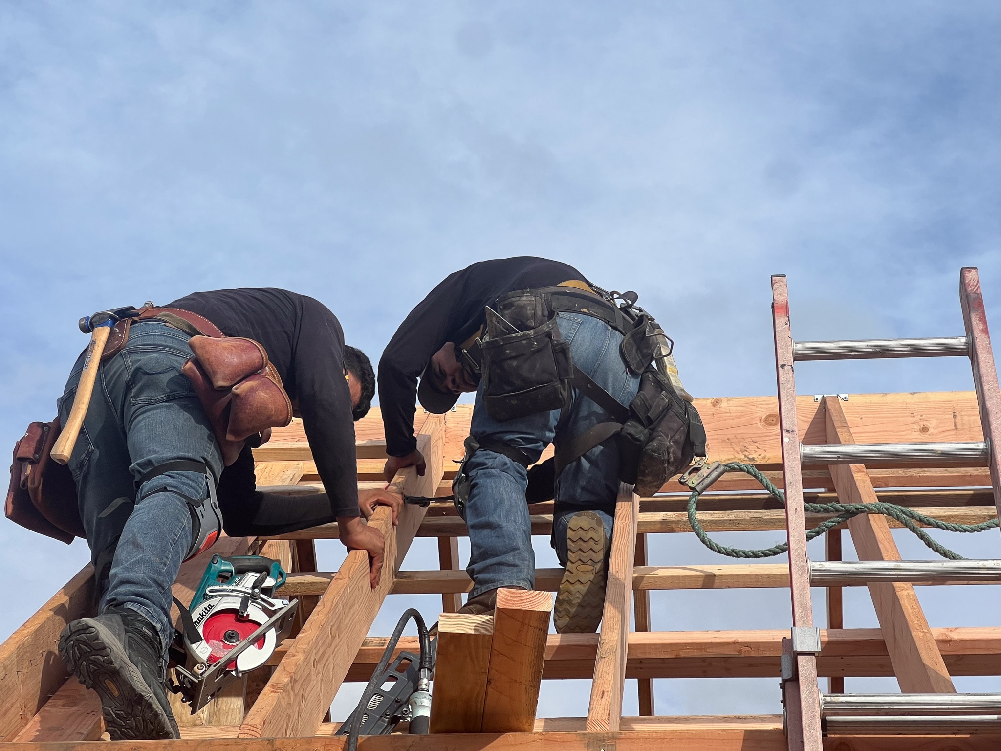 Crew framing the roof structure