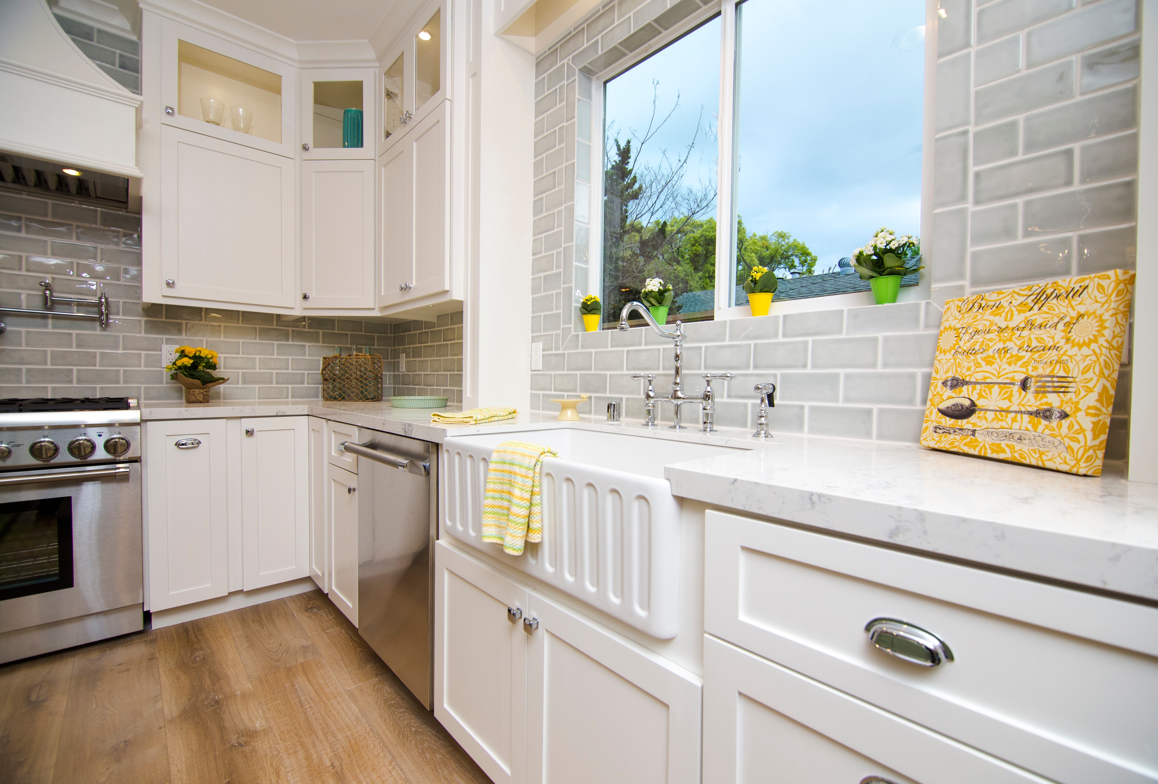 White kitchen with farmhouse sink
